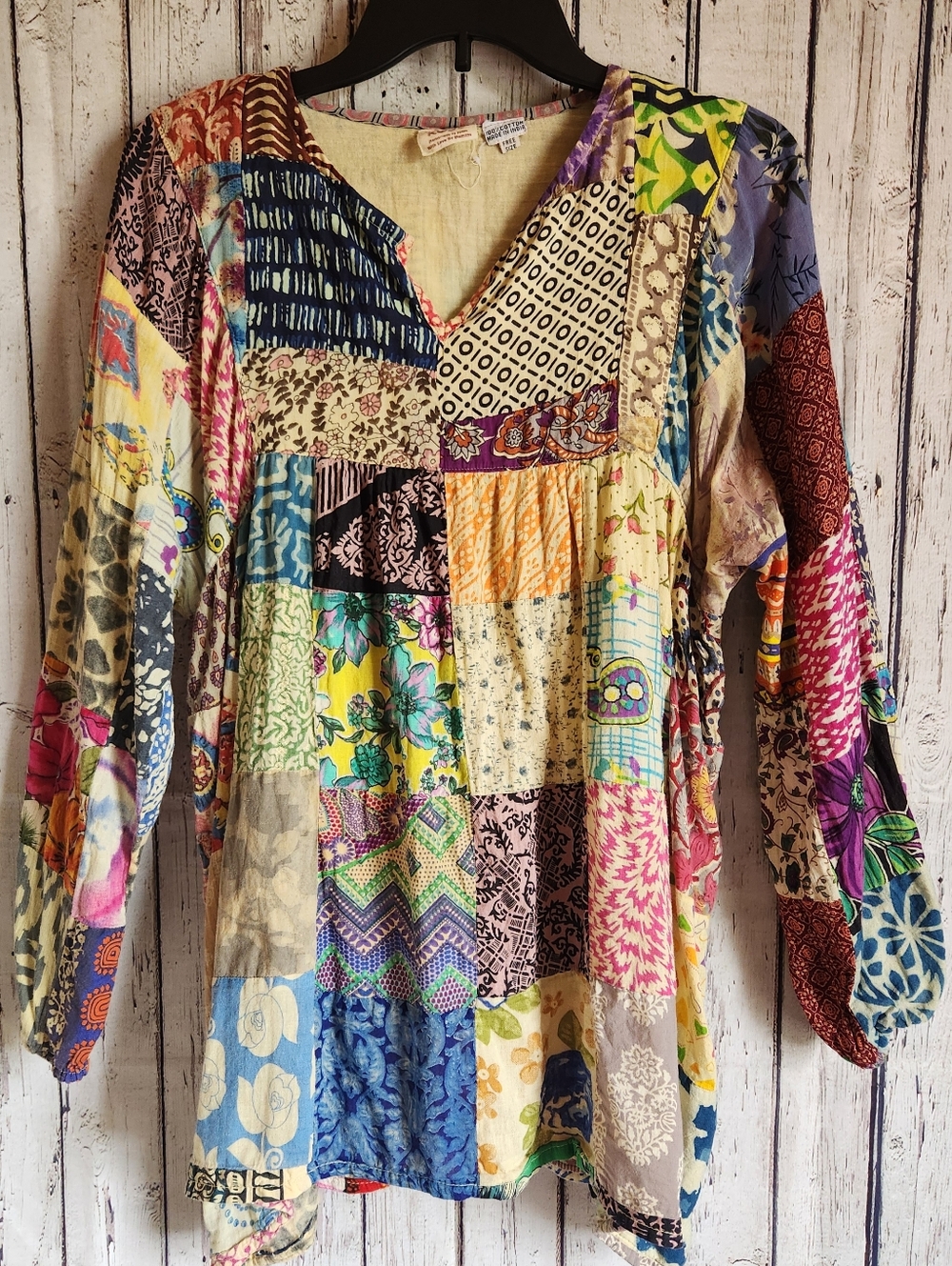 Gypsy Rose Patchwork Boho Tunic Top 100% Cotton Handmade Hippie Fits M L XL